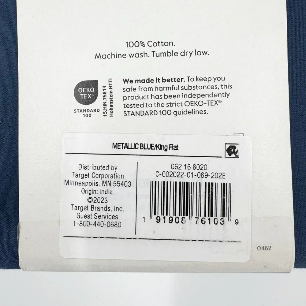 NEW Threshold 400 Thread Count Performance Flat Sheet - King - Metallic Blue